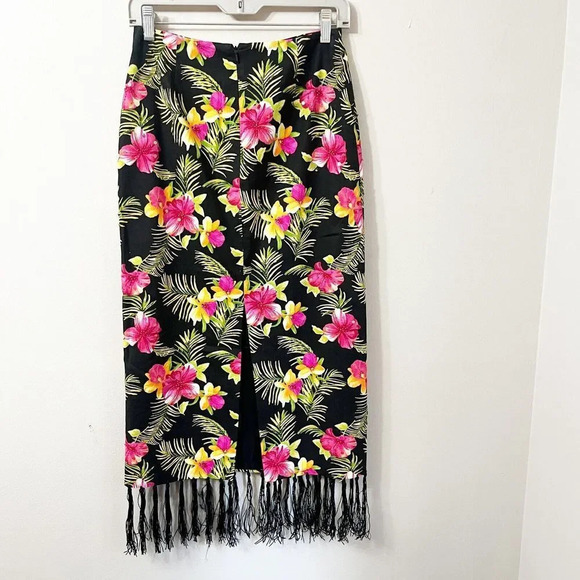 Kelly And Diane Womens Tropical Silk Maxi Skirt 2 Floral Fringe Bottom Resort - Picture 3 of 10